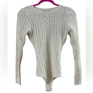 Le Lis Cream Cable Knit Crewneck Sweater